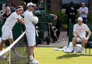 Roger Federer training with Andy Murray